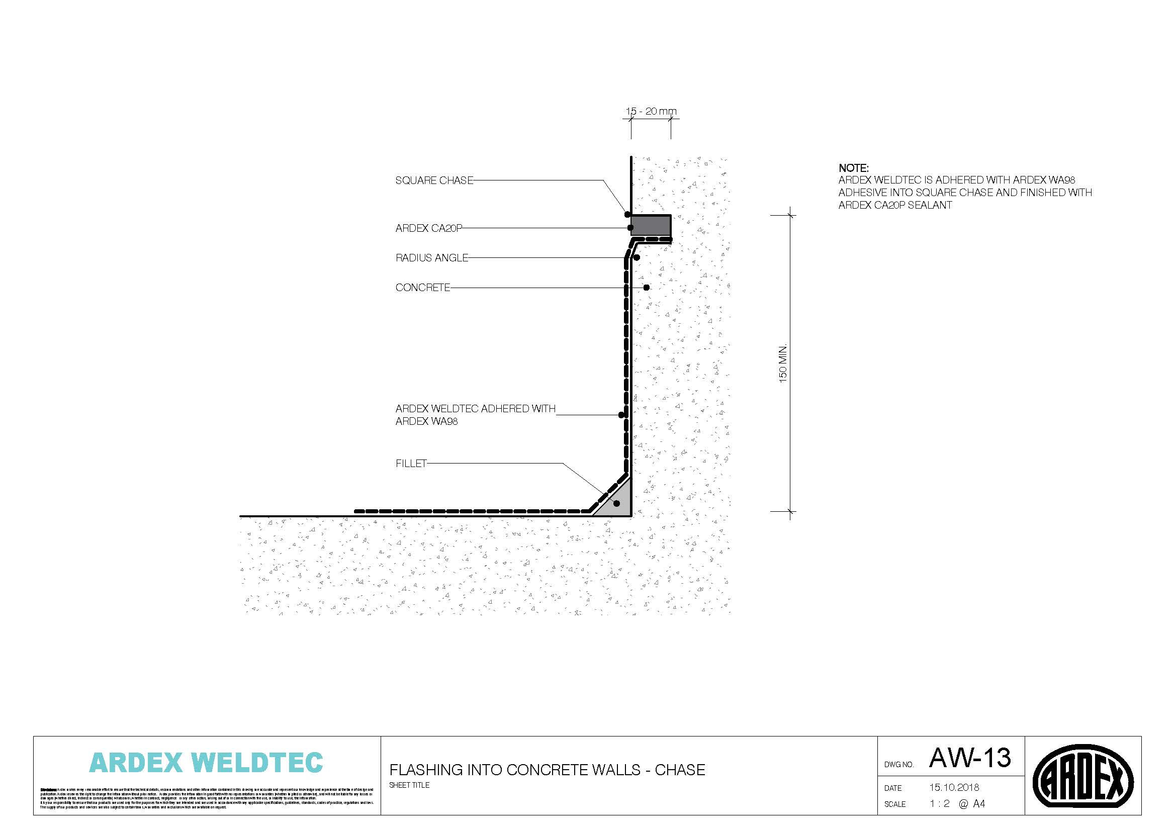 Weldtec flashing into concrete walls - chase