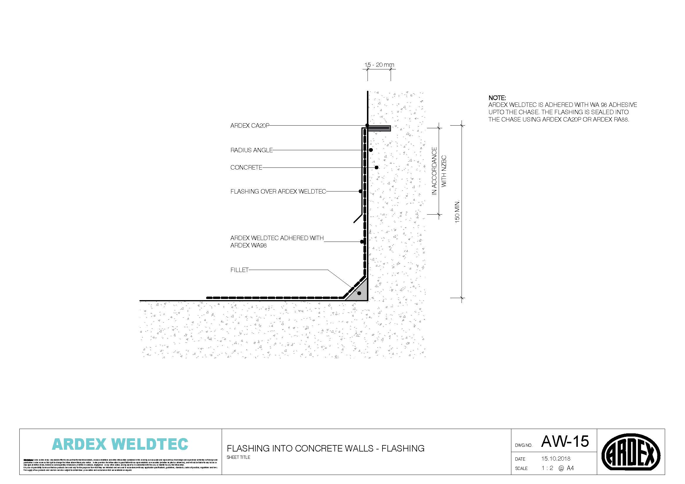 Weldtec flashing into concrete walls