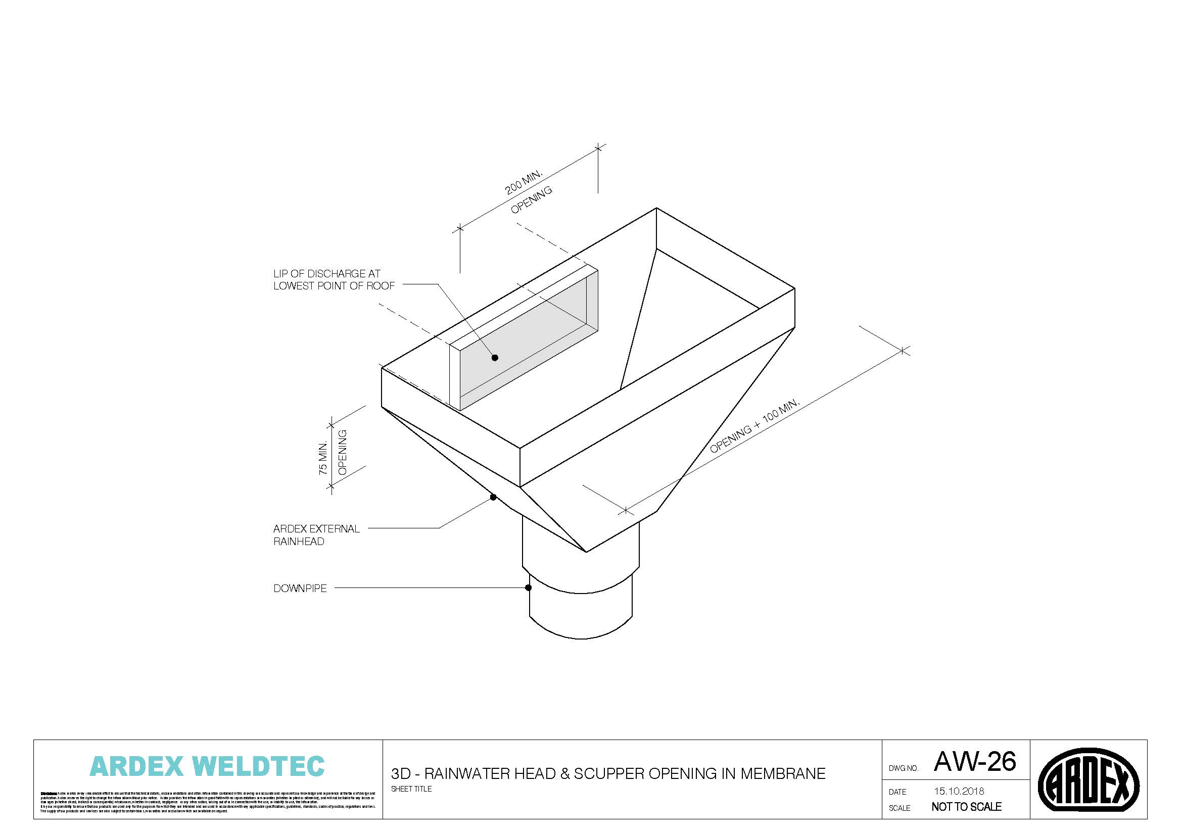 Weldtec Rainwater Head and Scupper opening in membrane